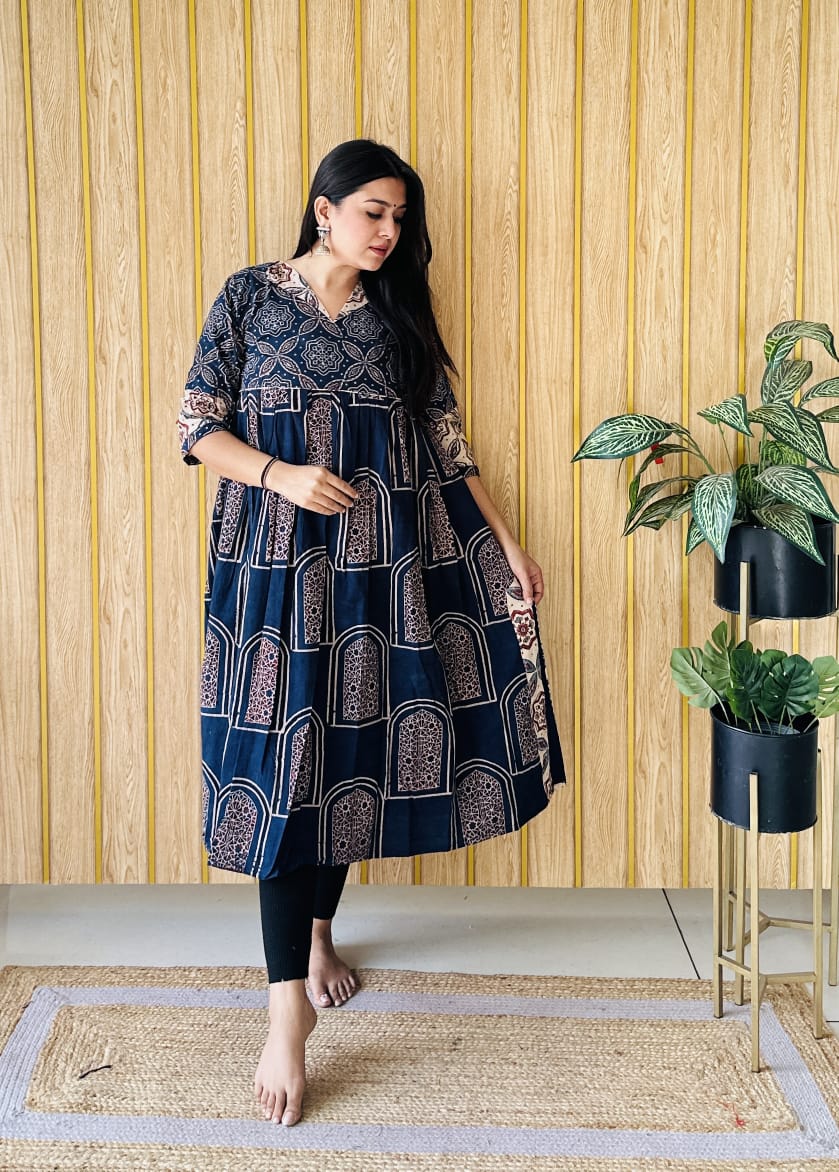 Navy Blue AJRAKH BLOCK PRINT KURTI