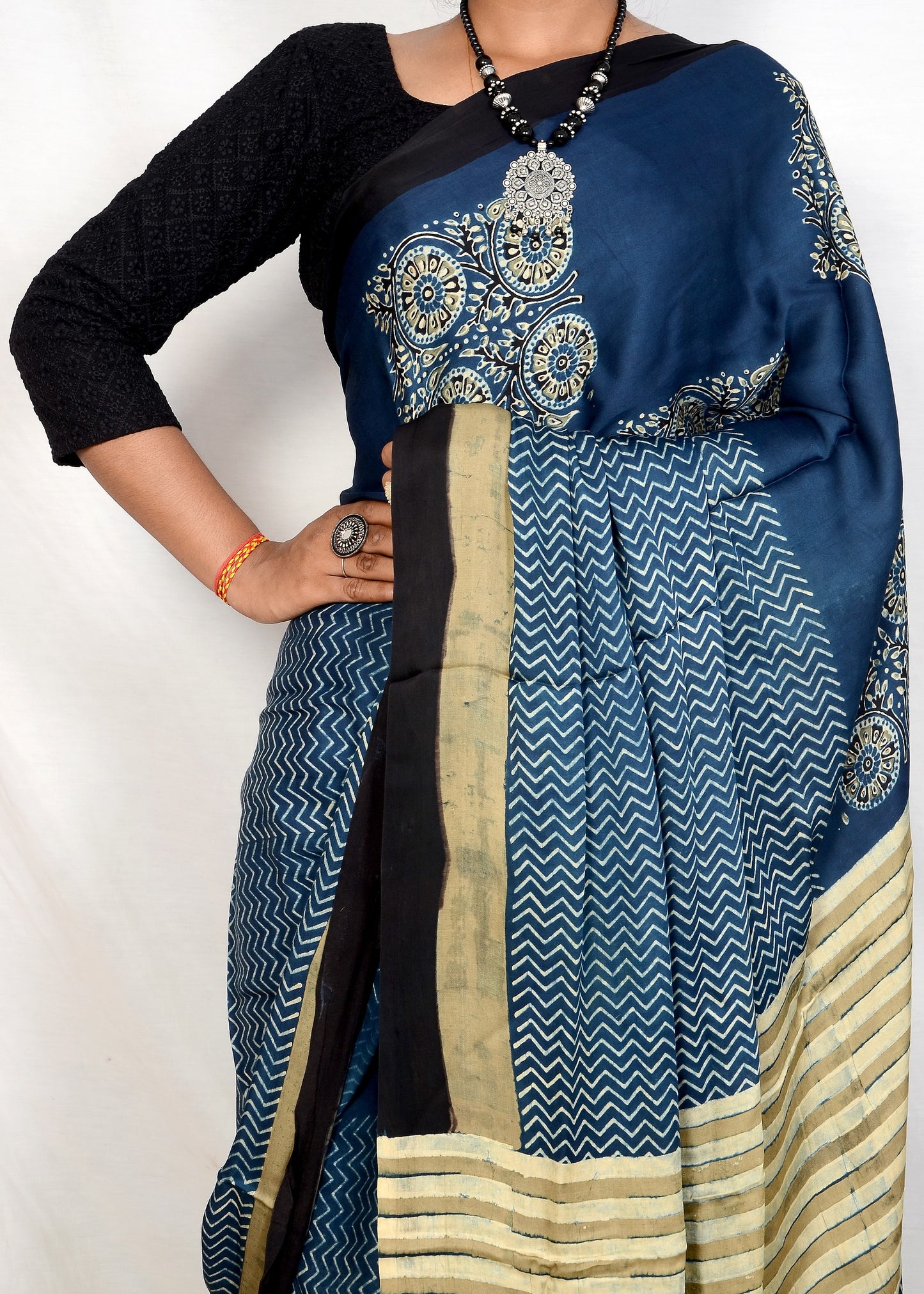 "Indigo Whispers – A Tale in Ajrakh on Modal Silk"