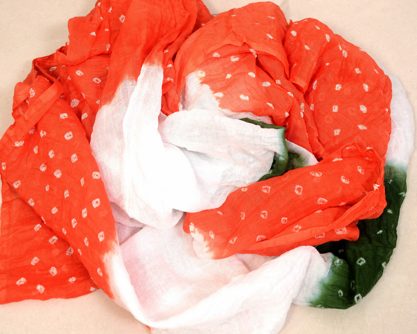 Tricolor Mal Cotton Bandhani Dupatta β Handcrafted Elegance