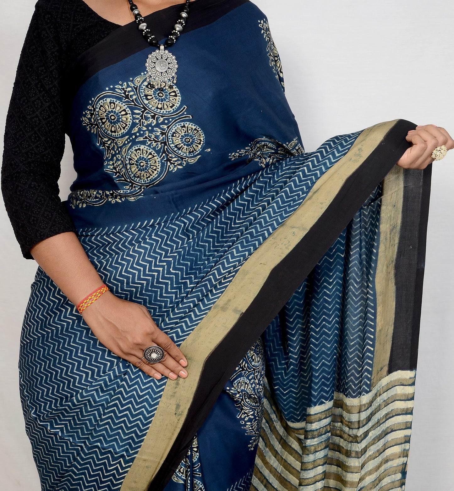"Indigo Whispers – A Tale in Ajrakh on Modal Silk"