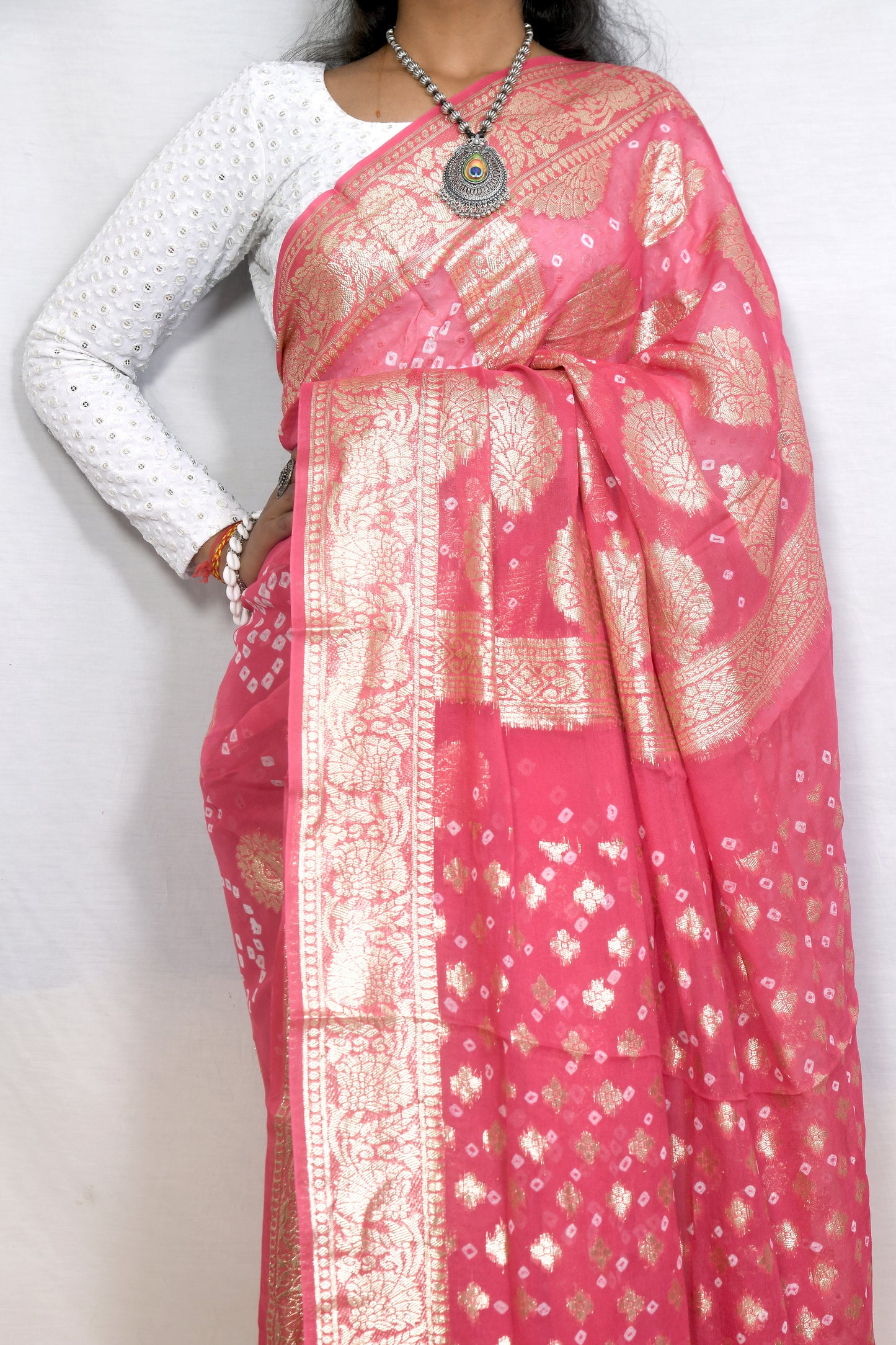 Bridal Zari Bandhani Saree in Vegan Georgette