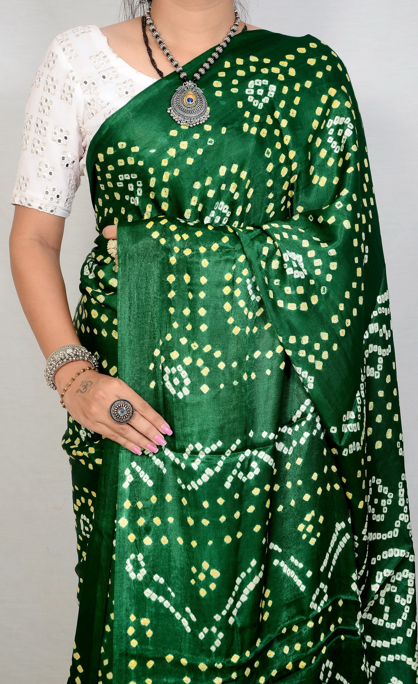 Eternal bloom dark green bandhani saree