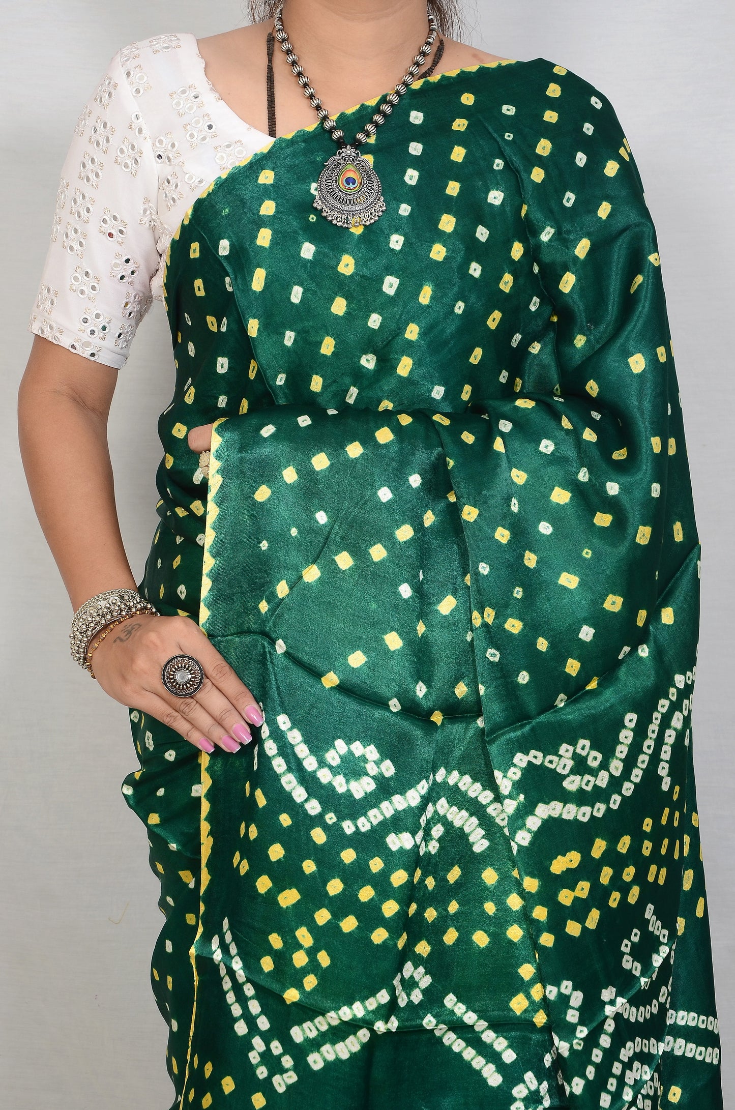 Rama green dani saree with edges