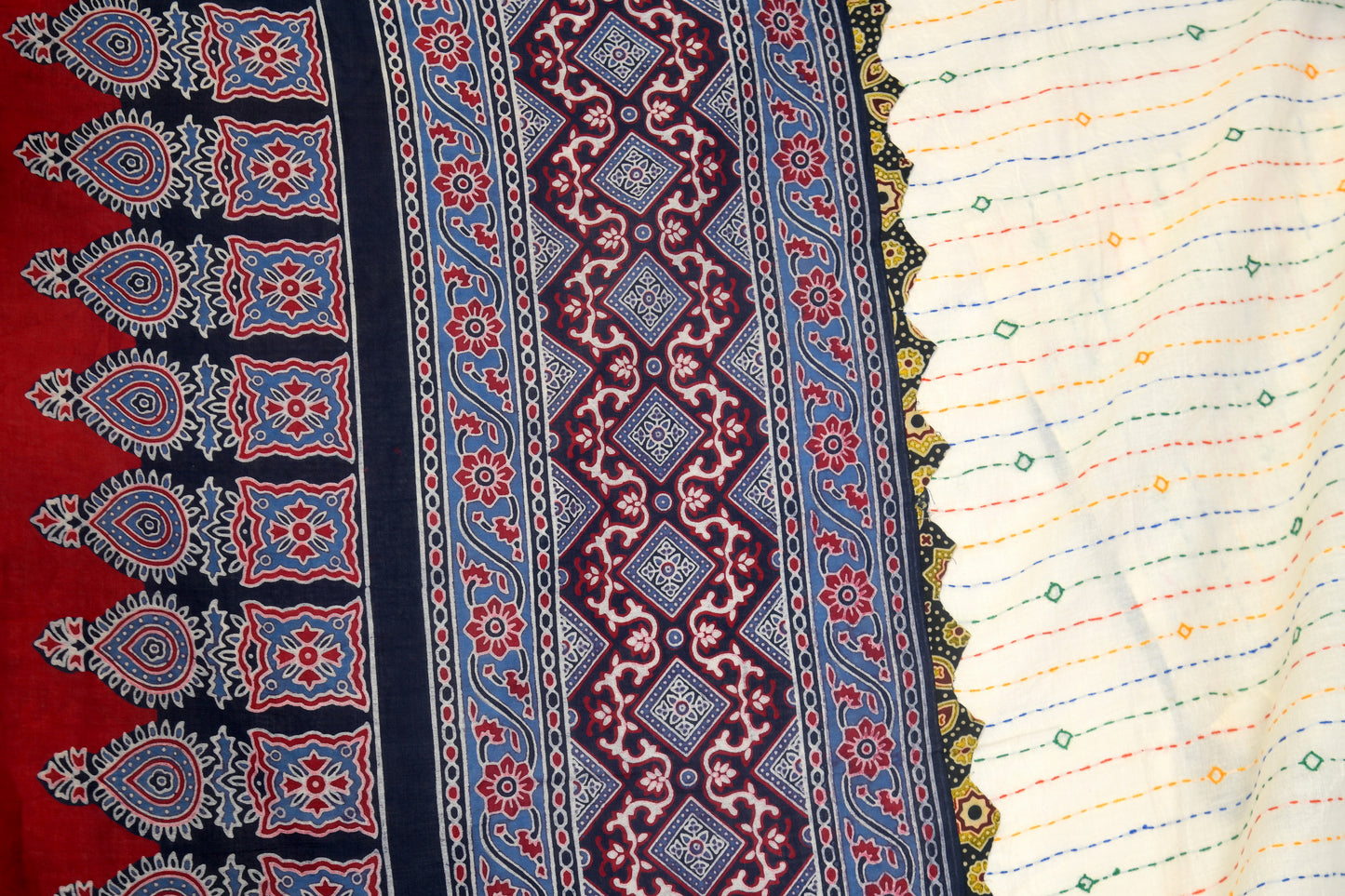 Elegant drift Ajarakh white and maroon cotton dupatta