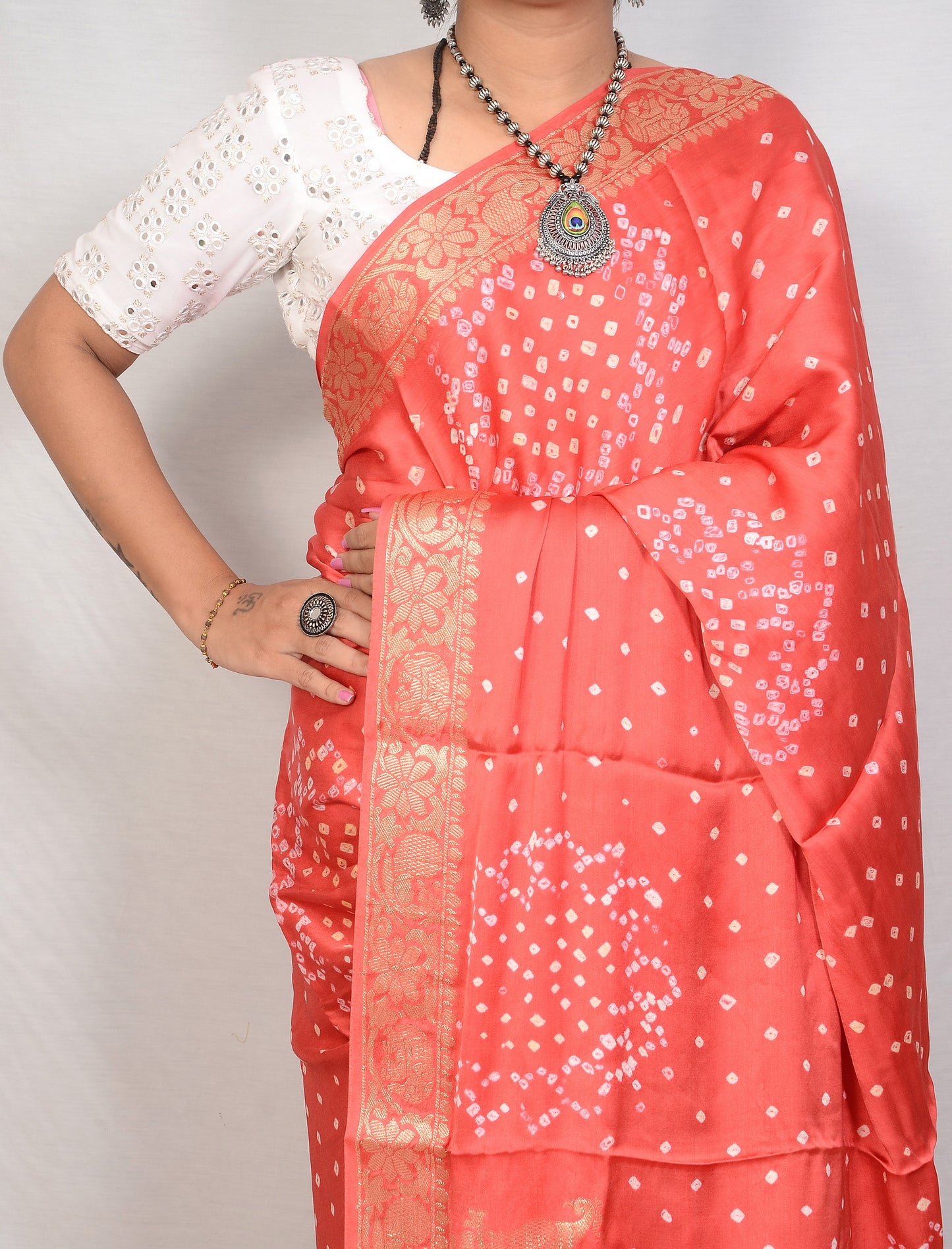 Pink Viscose Bandhani Saree with Japan Zari Work