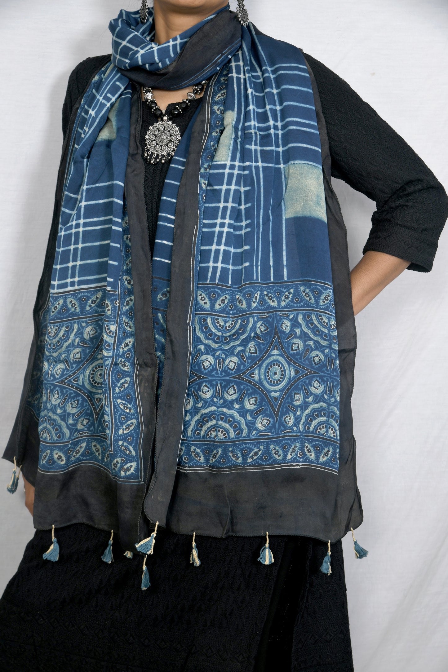 Blue Ajrakh block print stole