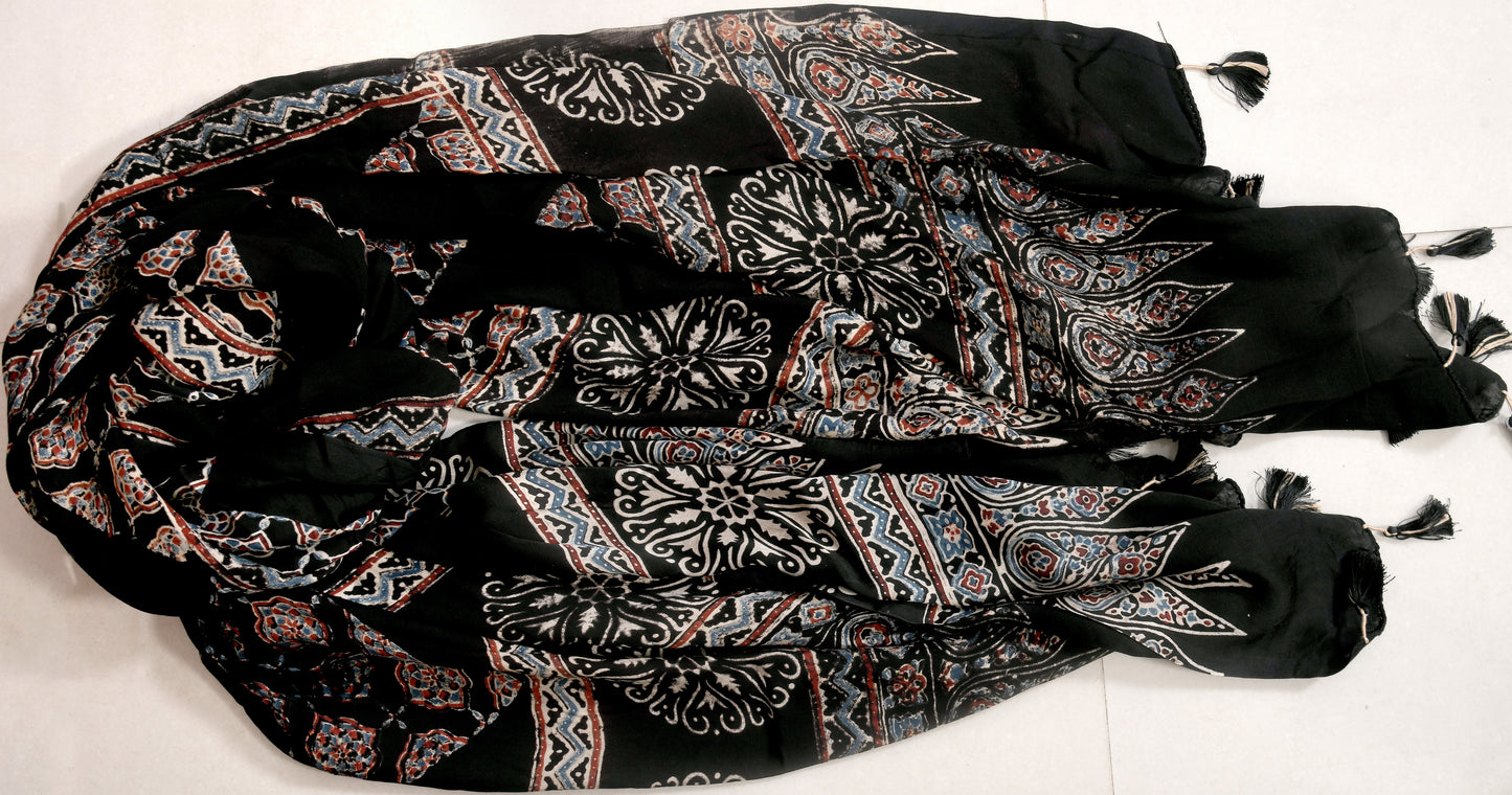 Earthy Touch Ajarakh Black Dupatta