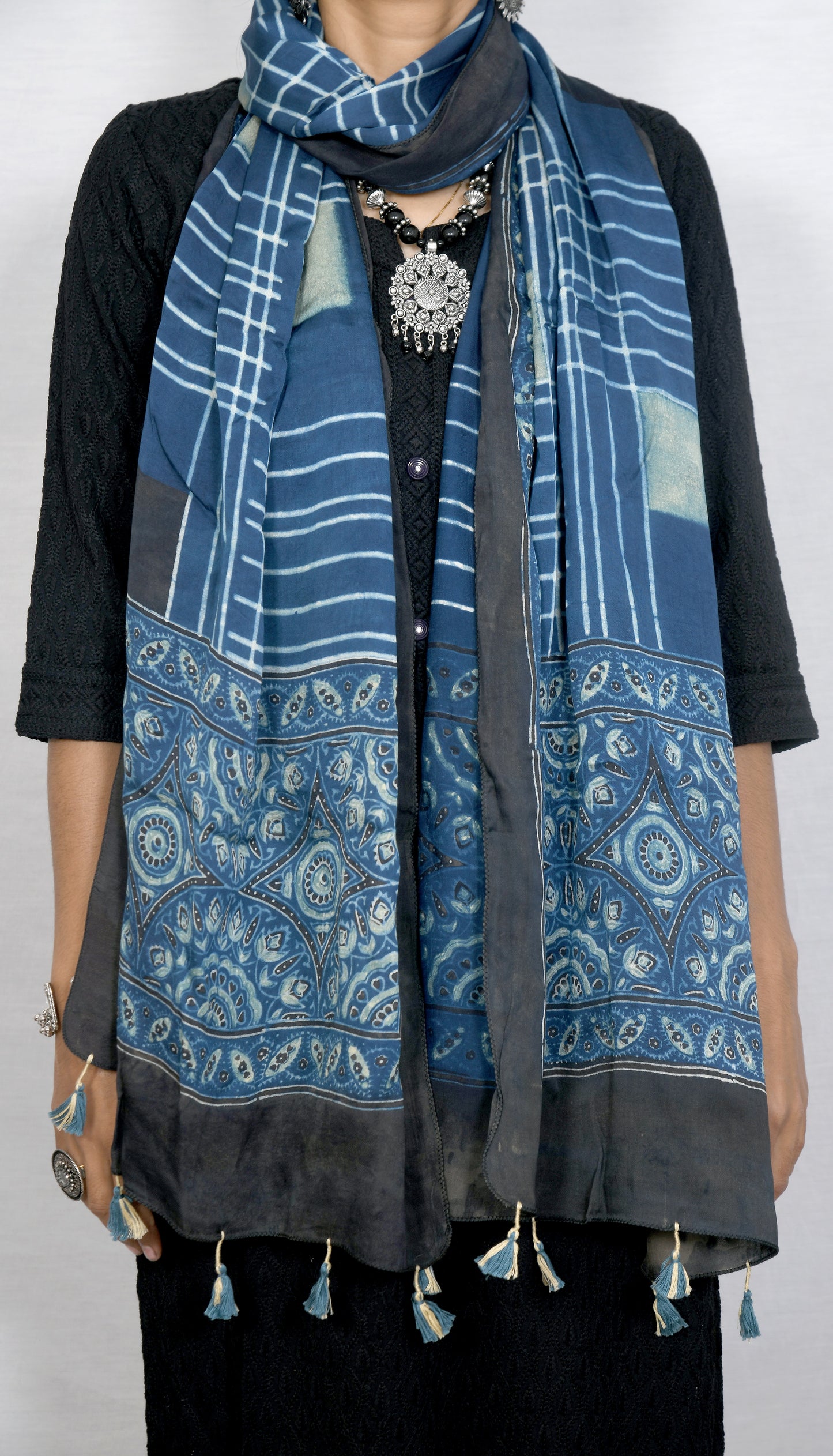 Blue Ajrakh block print stole