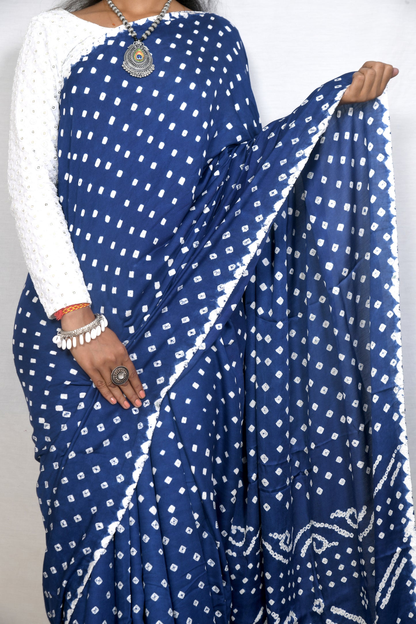 Serene Drape Royal blue bandhani saree