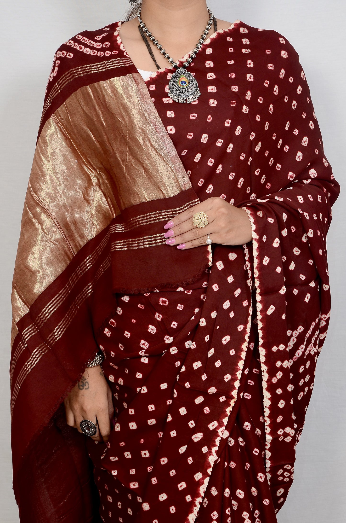 Maroon dani saree with edges