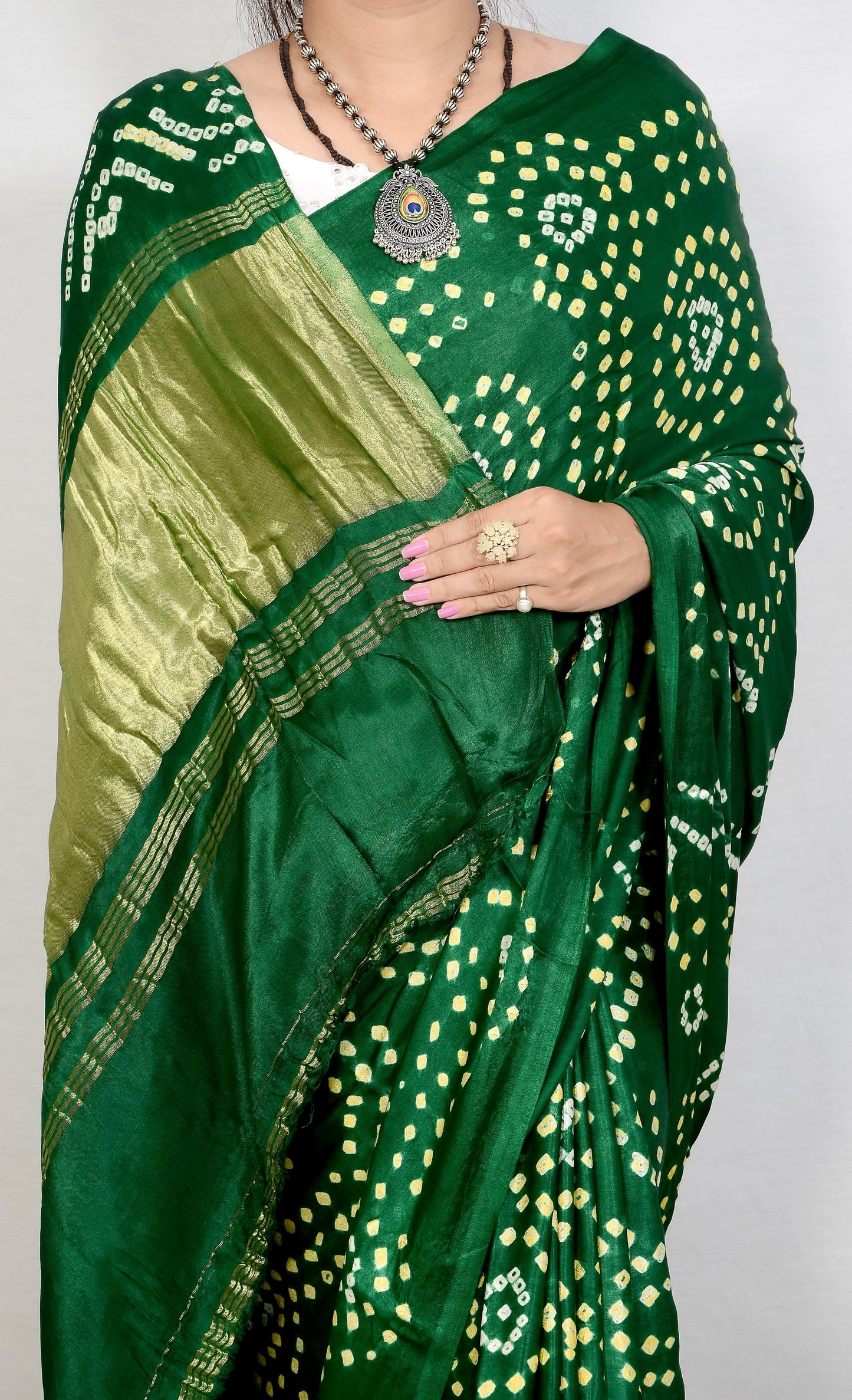 Eternal bloom dark green bandhani saree