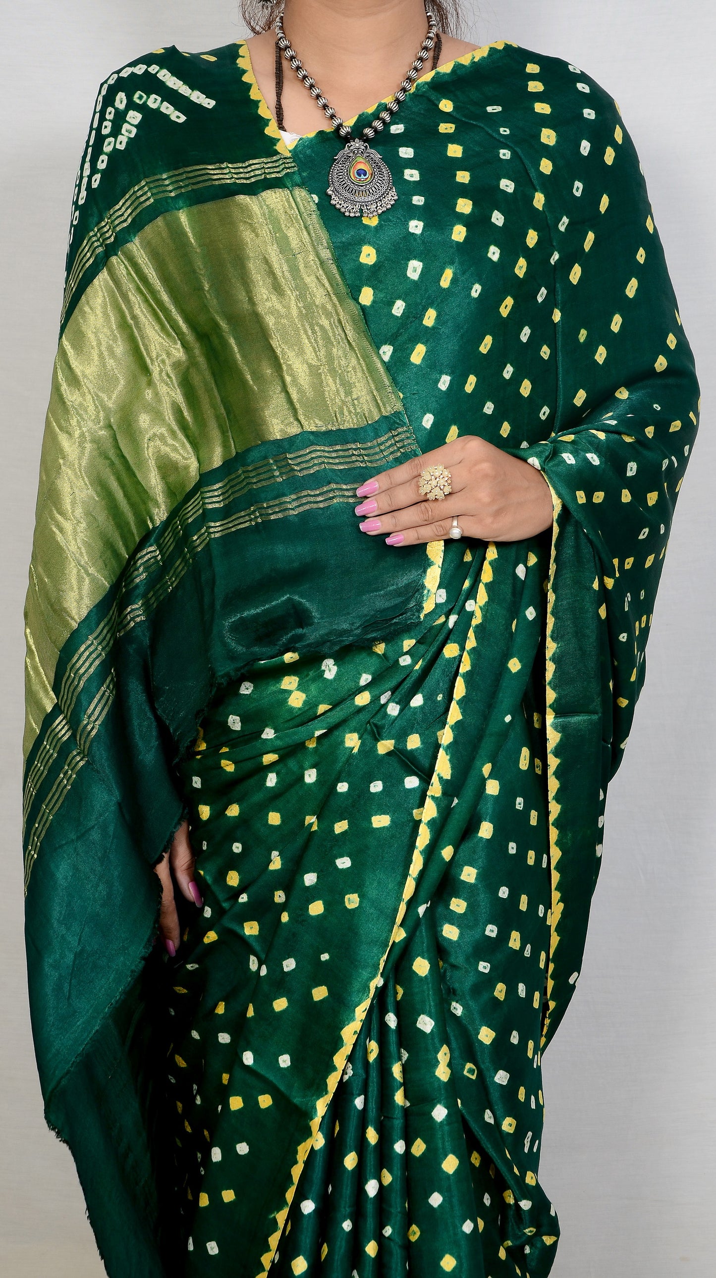 Rama green dani saree with edges