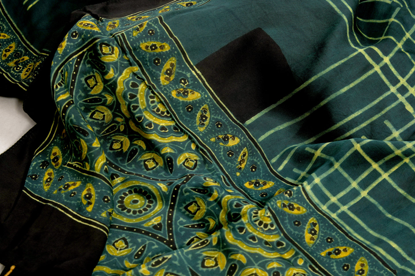 Green Ajrakh block print Stole