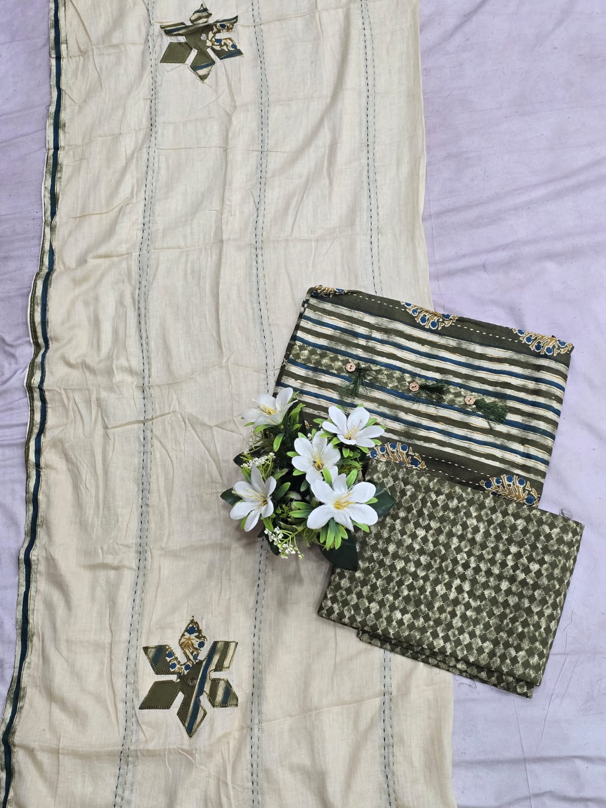 Premium cotton Ajarakh Block Print Mehndi kurta -dupatta Material