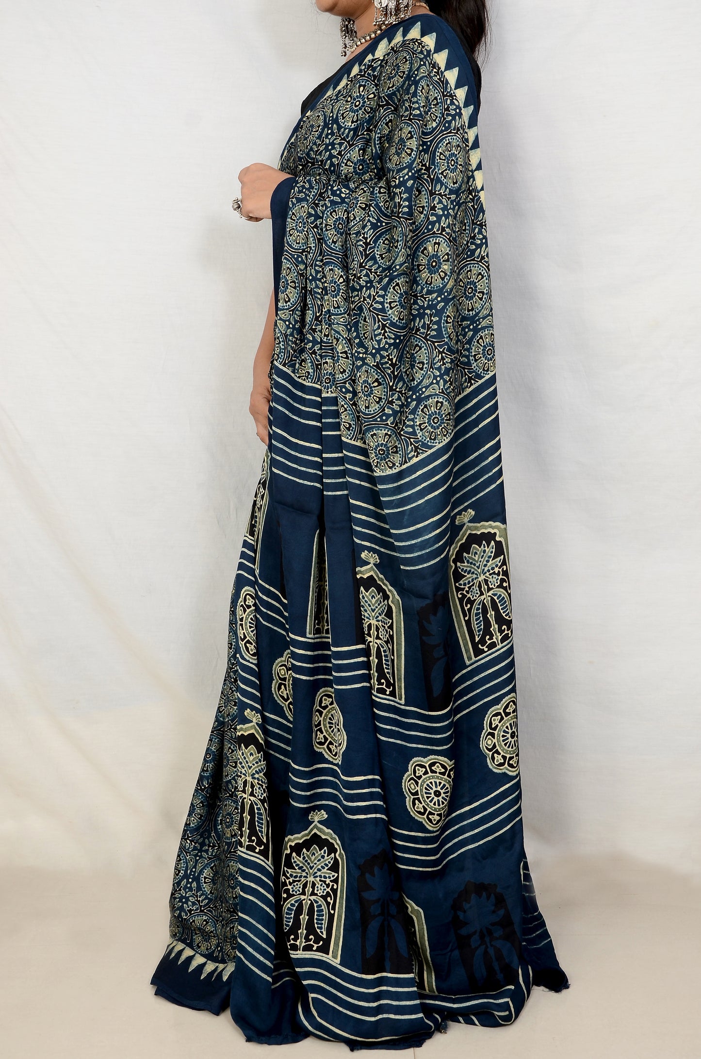 Sands of tradition indigo Ajarakh block print saree