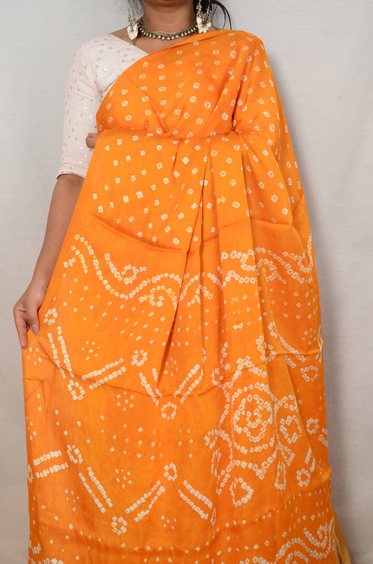 Haldi Hues – Yellow Modal Silk Bandhani Saree with Japan Zari