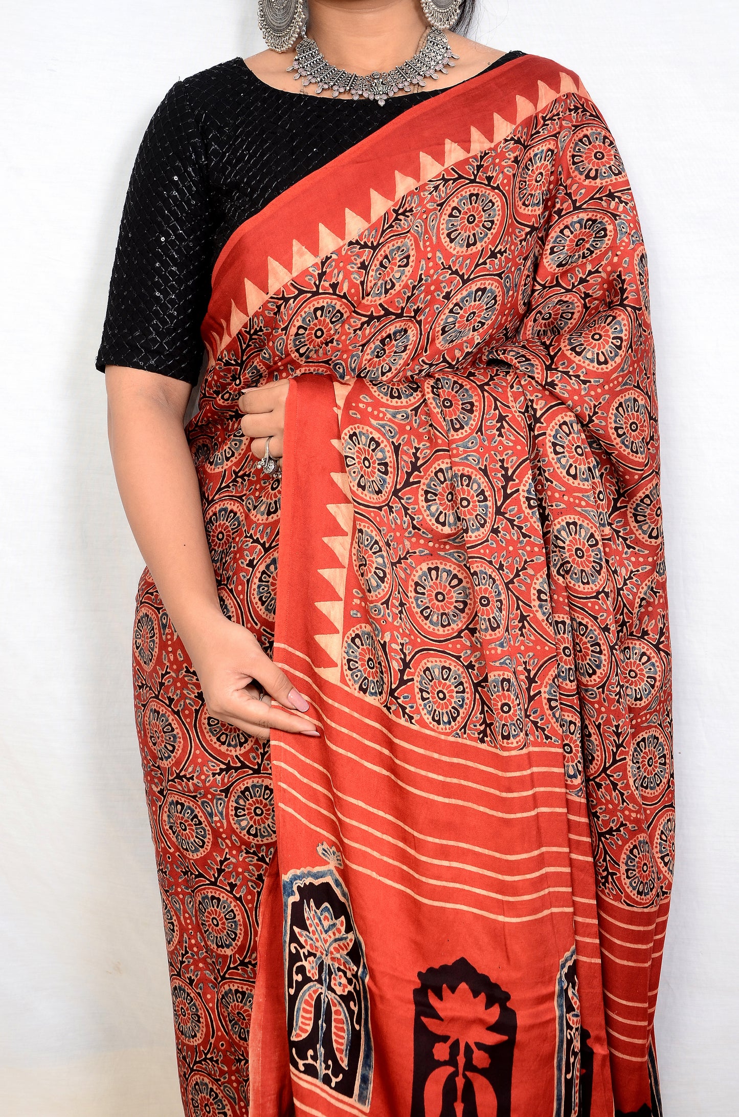 Nomadic beauty Marun Ajarakh block print saree