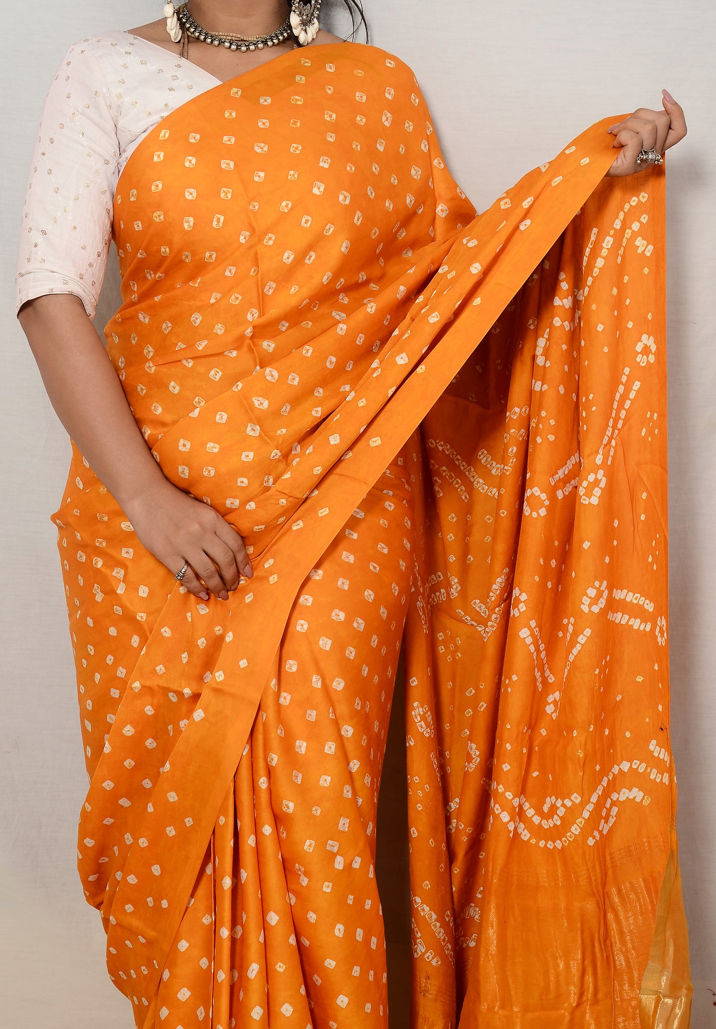 Haldi Hues – Yellow Modal Silk Bandhani Saree with Japan Zari