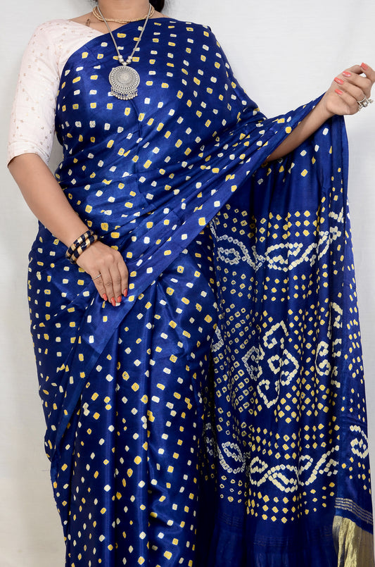 Neel Viraasat – Blue Modal Silk Bandhani Saree with Japan Zari