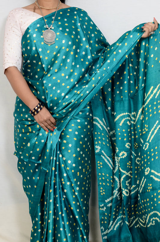 Rama Roop – Rama Green Modal Silk Bandhani Saree with Japan Zari