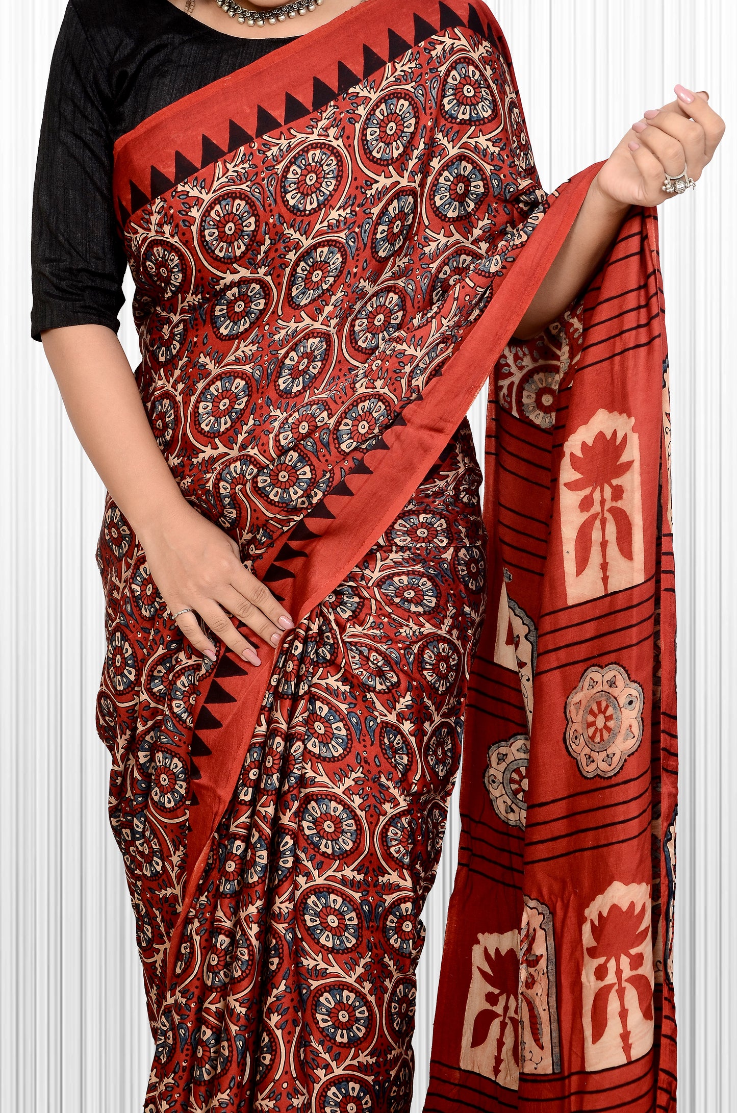 Nomadic beauty Marun Ajarakh block print saree