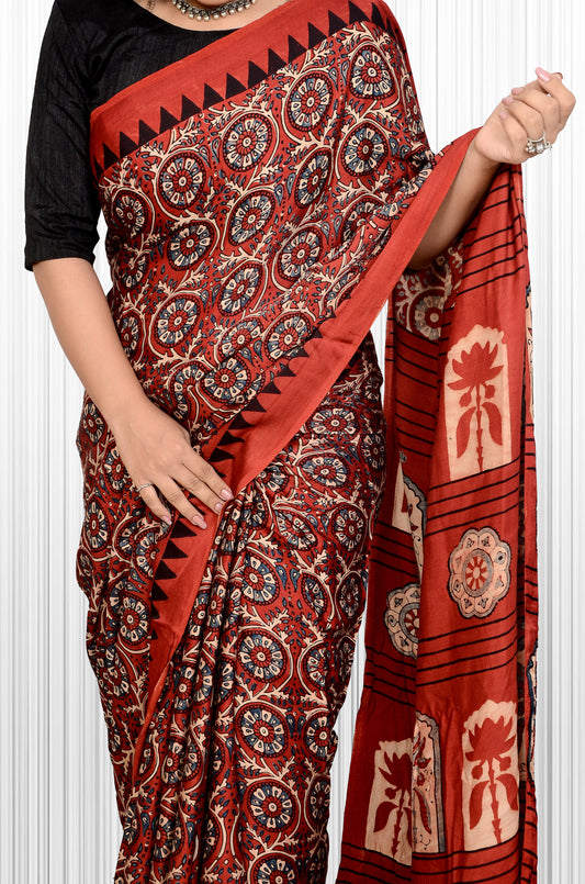 Nomadic beauty Marun Ajarakh block print saree
