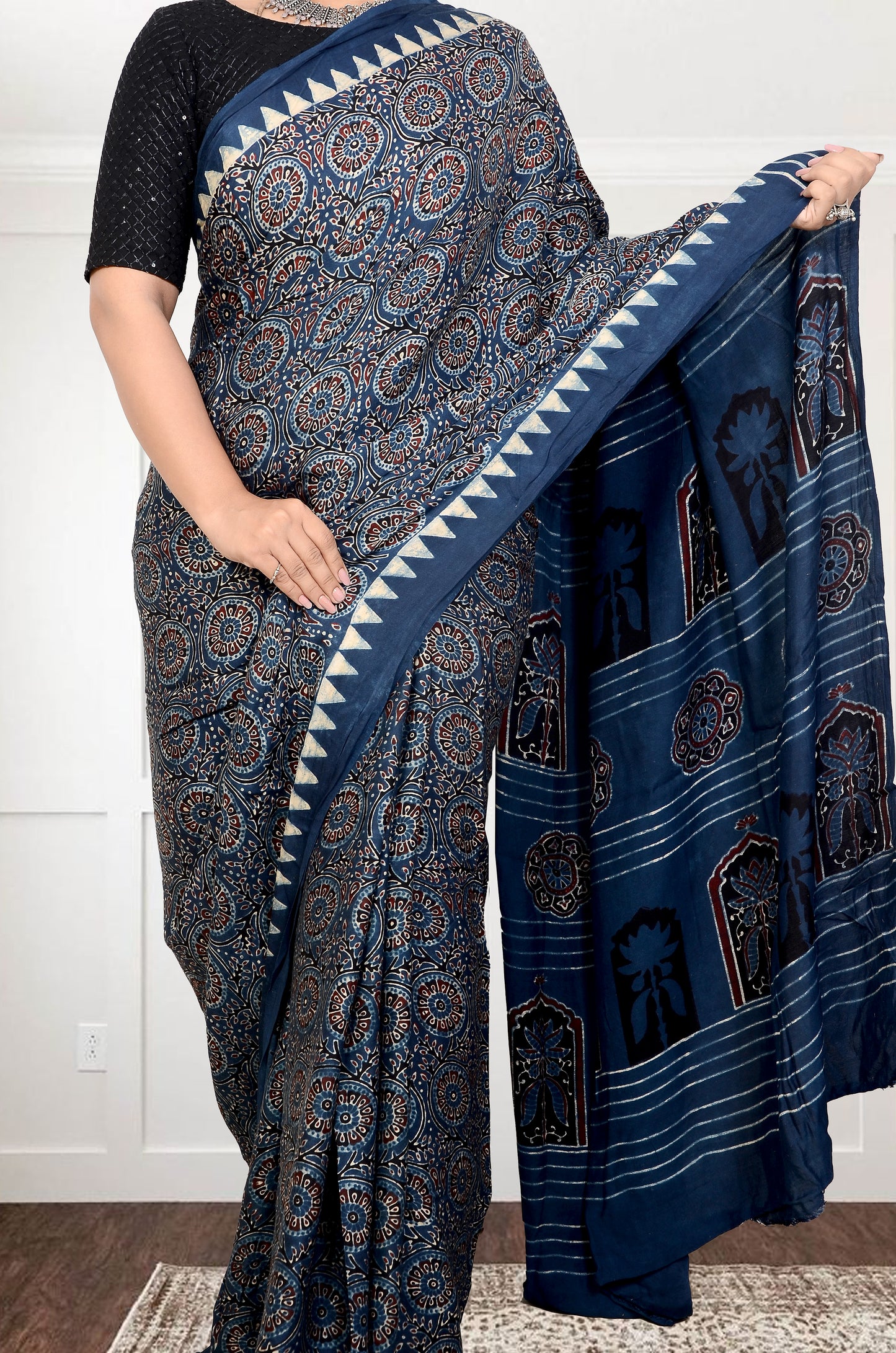 Sands of tradition Indigo Ajarakh block print saree