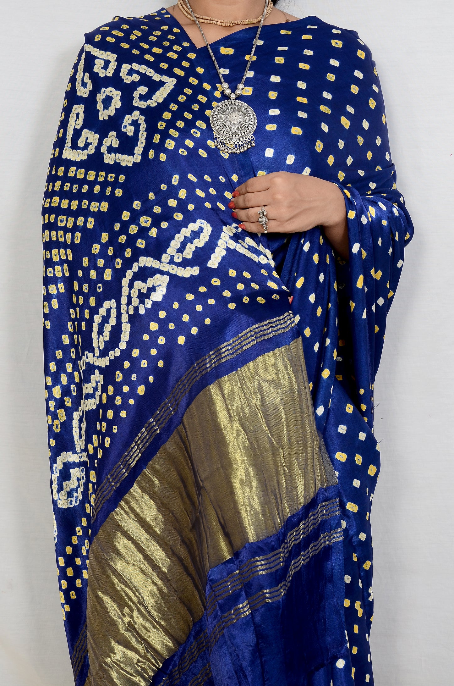 Neel Viraasat – Blue Modal Silk Bandhani Saree with Japan Zari