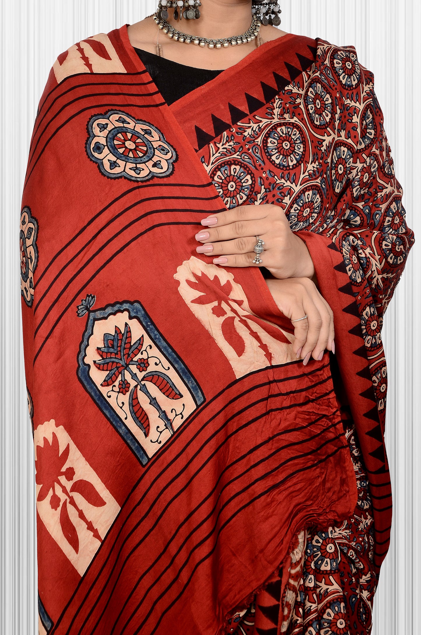 Nomadic beauty Marun Ajarakh block print saree