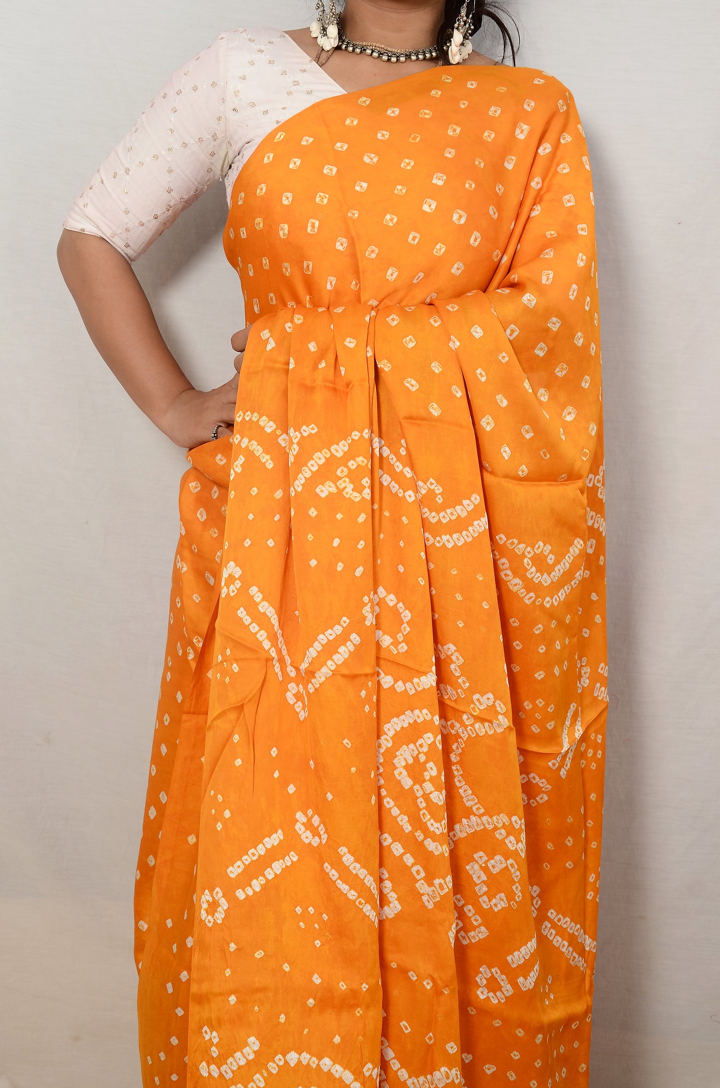 Haldi Hues – Yellow Modal Silk Bandhani Saree with Japan Zari