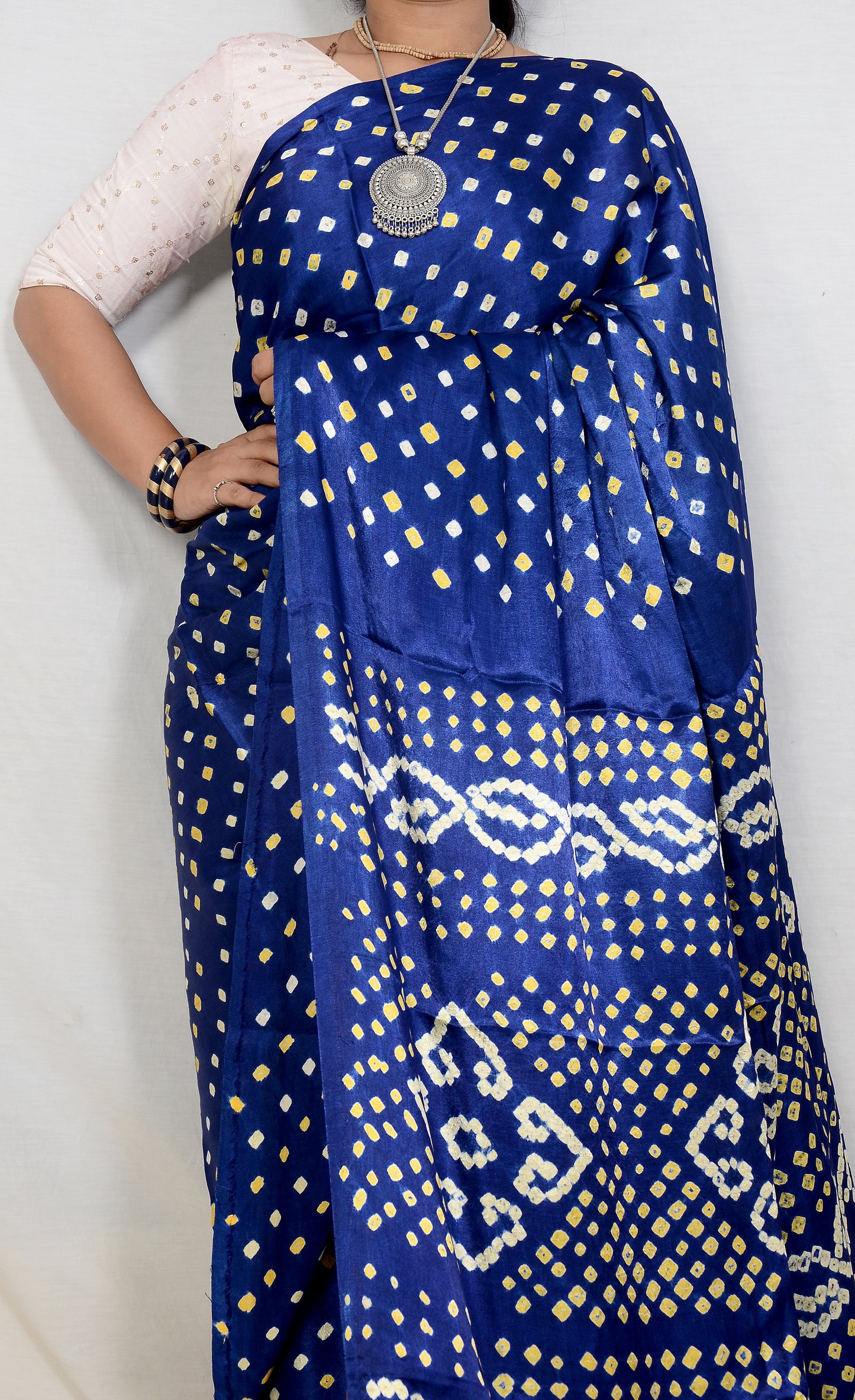 Neel Viraasat – Blue Modal Silk Bandhani Saree with Japan Zari