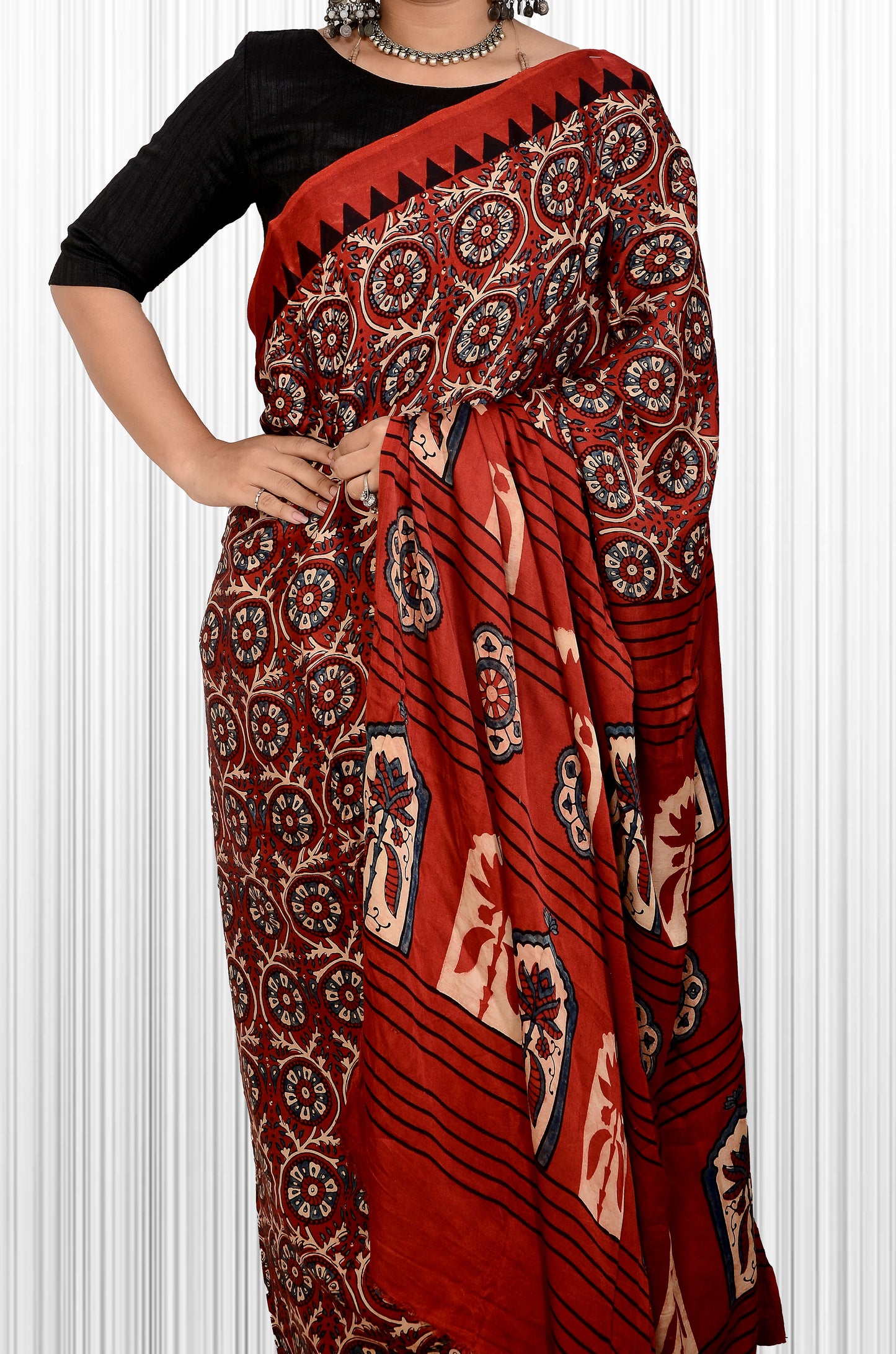 Nomadic beauty Marun Ajarakh block print saree