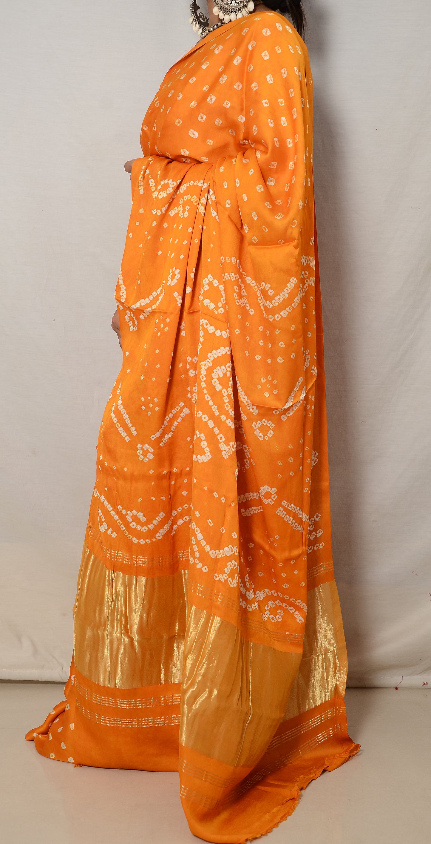 Haldi Hues – Yellow Modal Silk Bandhani Saree with Japan Zari