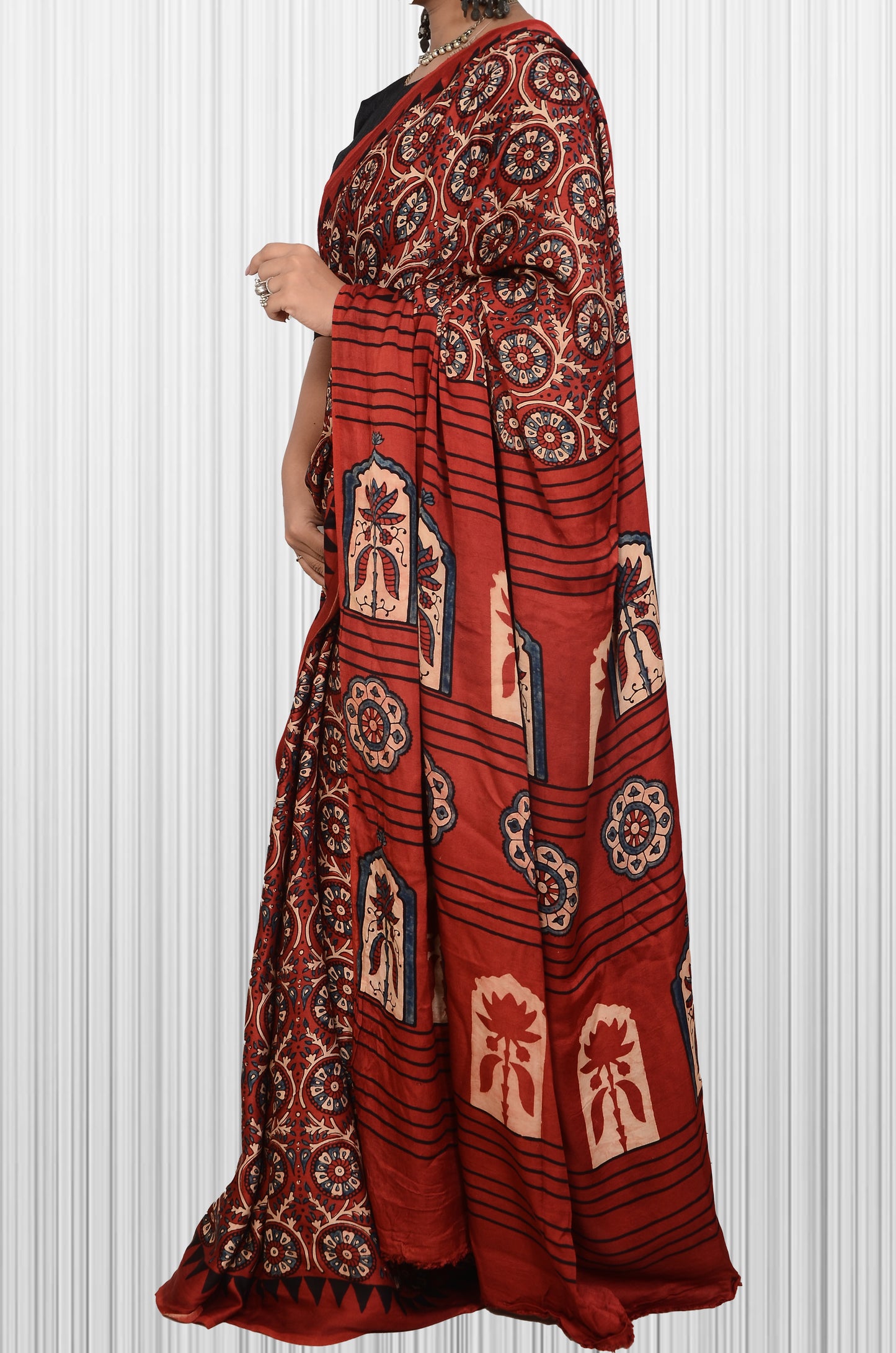 Nomadic beauty Marun Ajarakh block print saree
