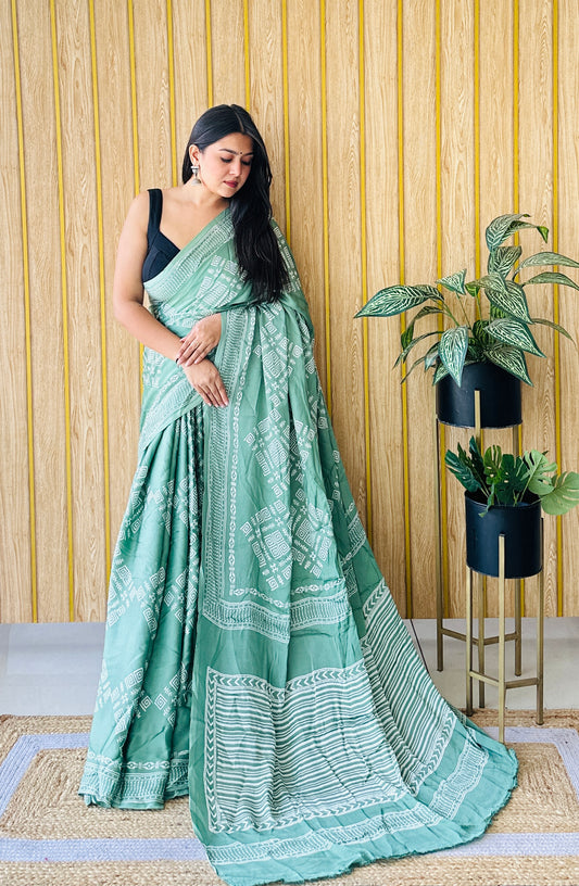 Textured tales block print saree