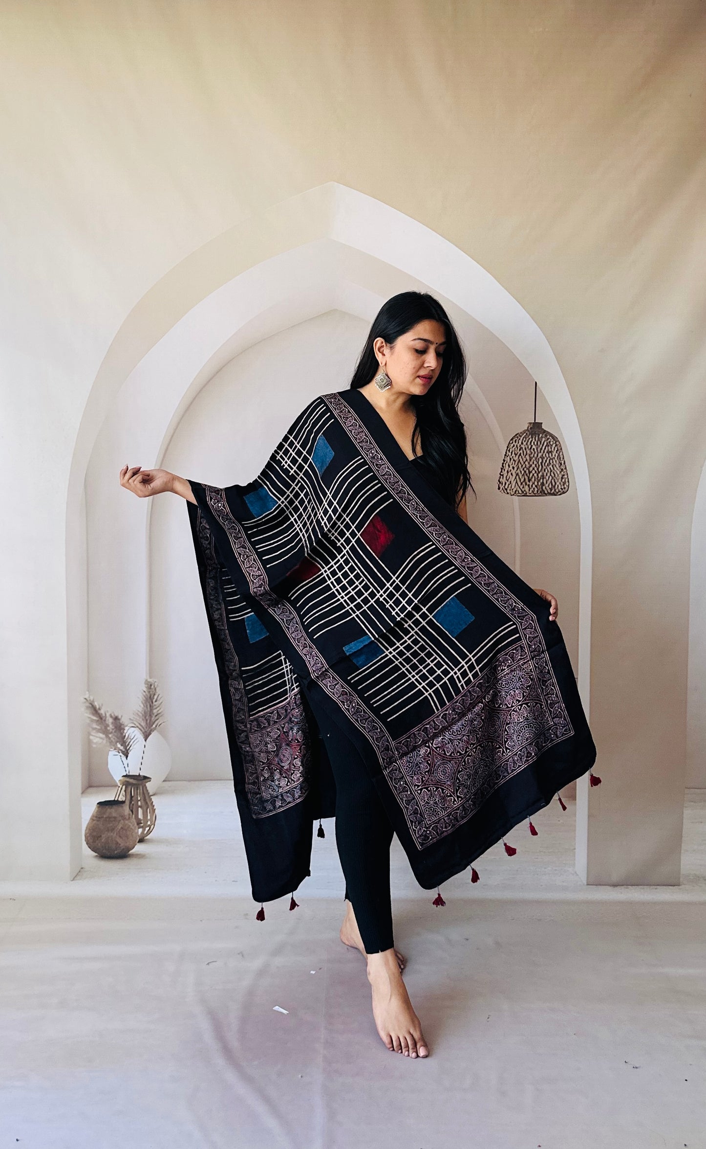 Black Ajrakh block print Stole