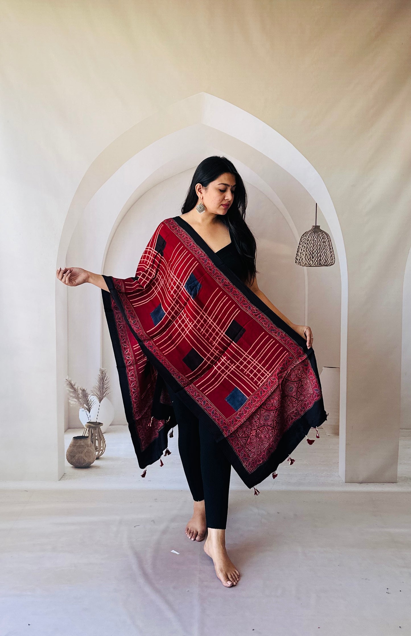 Red Ajrakh block print stole