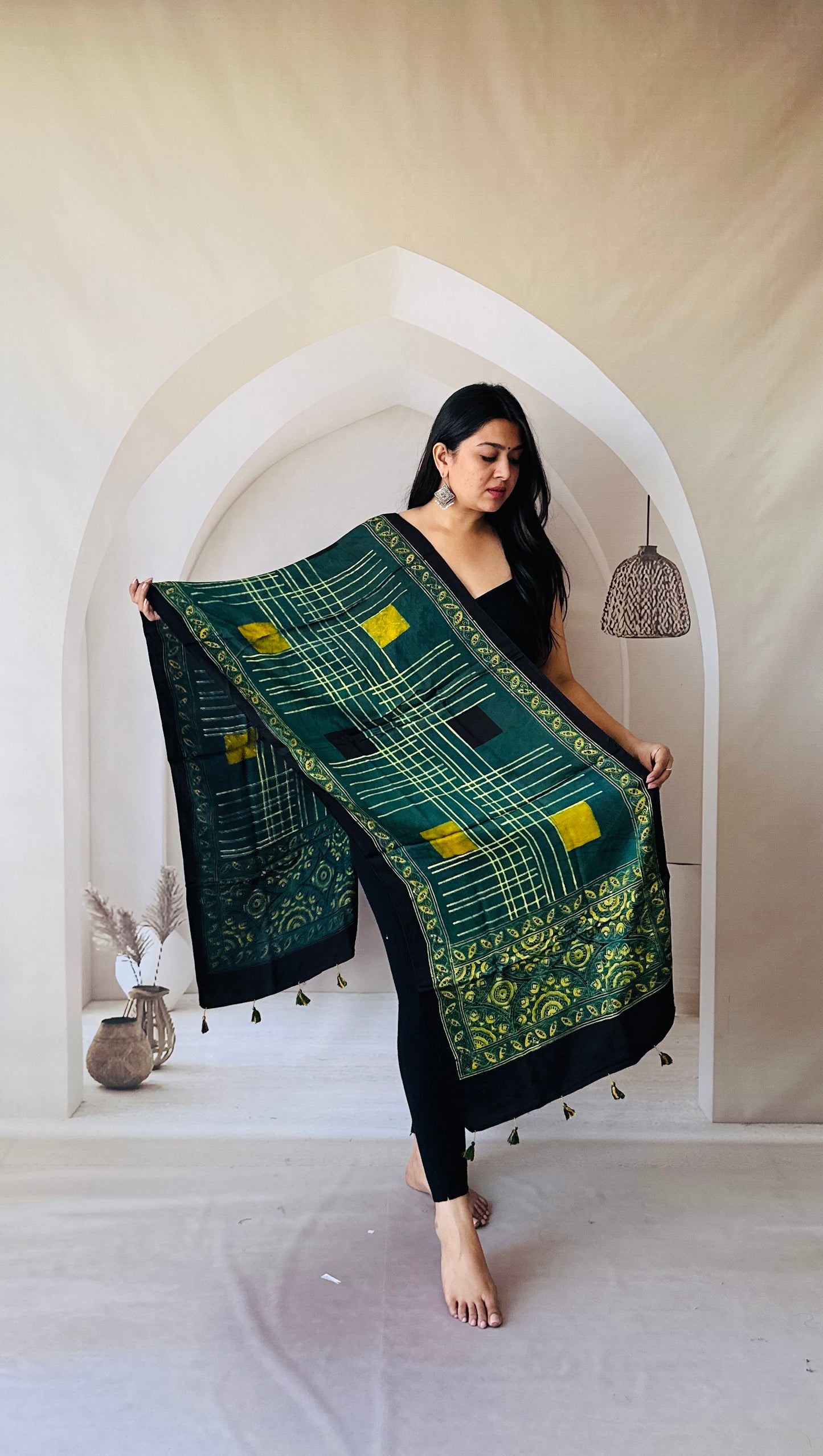 Green Ajrakh block print Stole