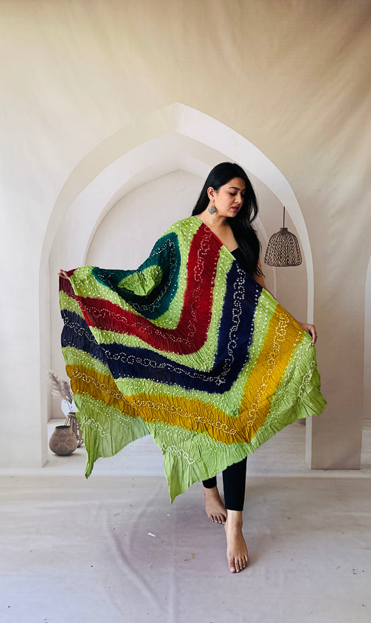 Green based cotton bandhani dupatta