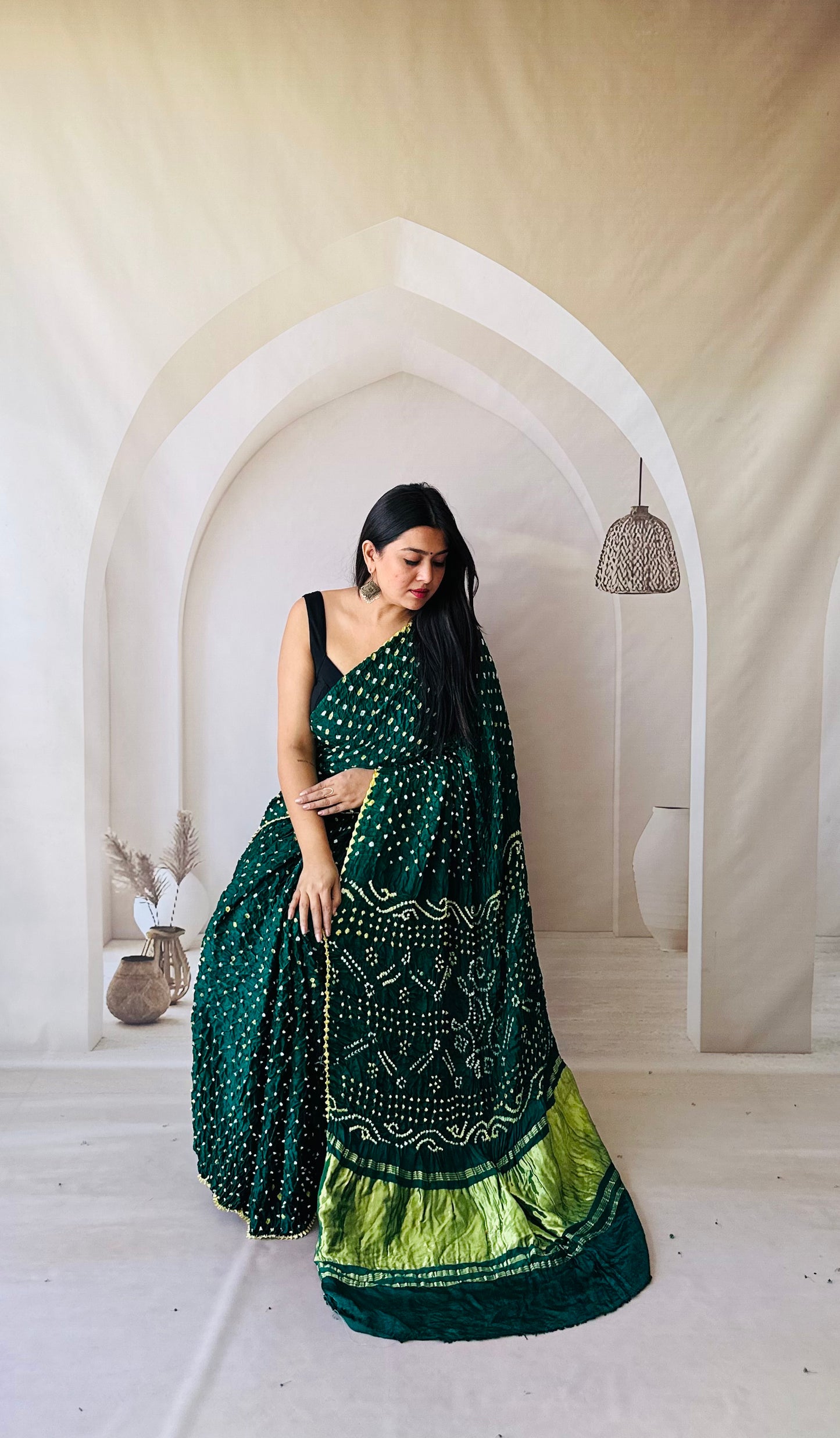 Bottle Green dani saree with edges