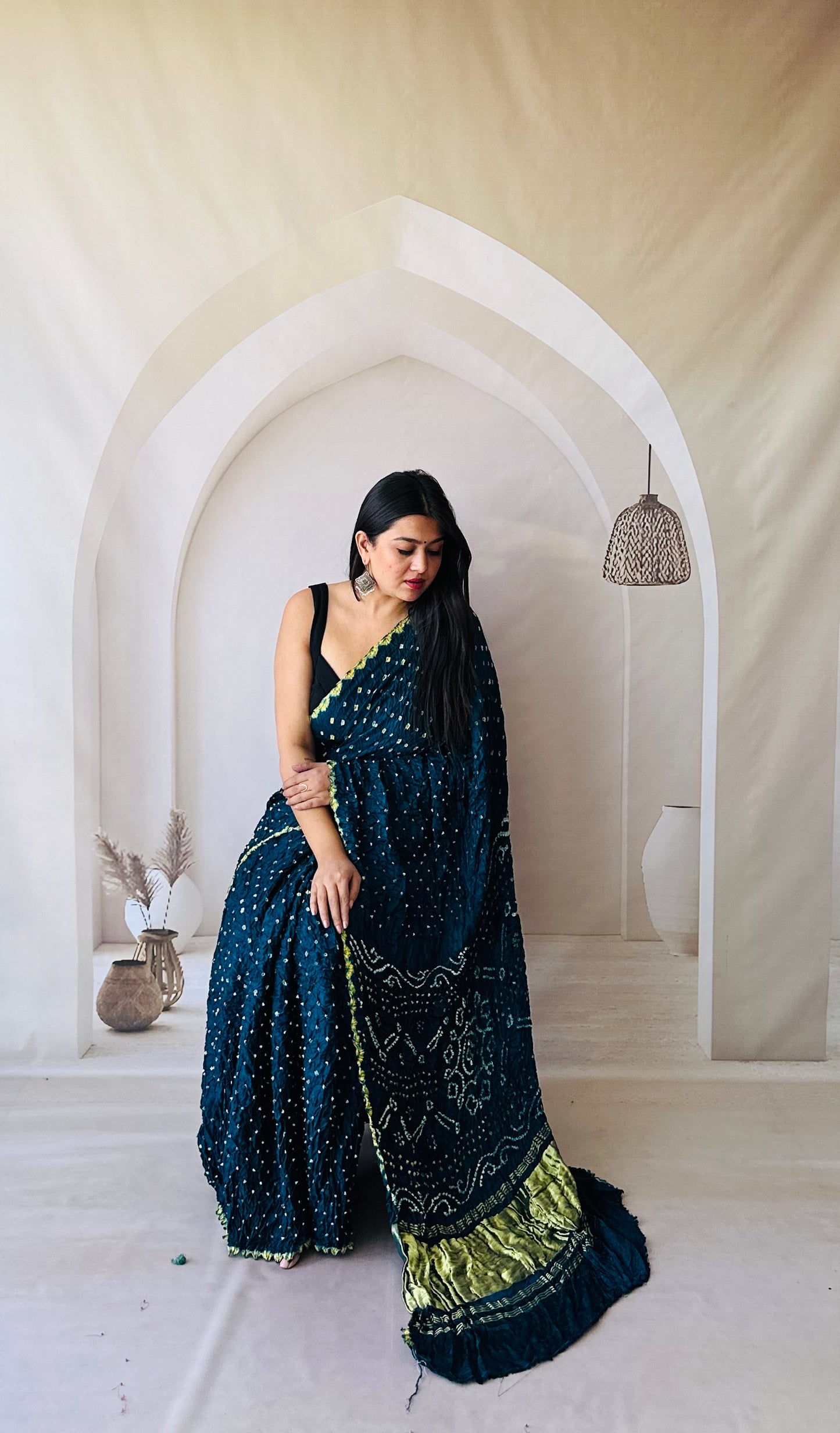 Indigo dani saree with edges