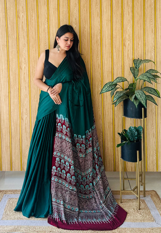 Subtle blocks block print saree