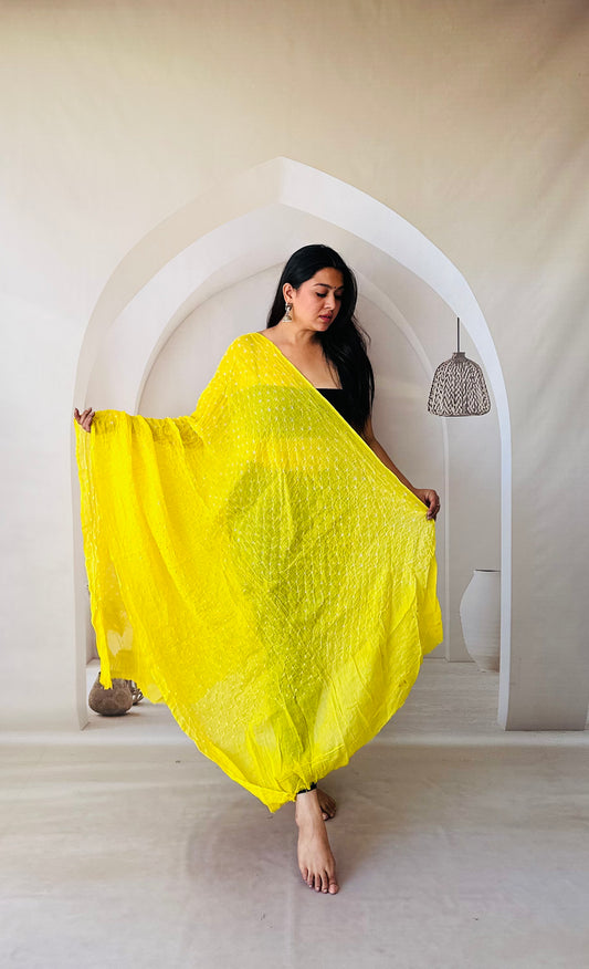 Yellow Mal Cotton Bandhani Dupatta
