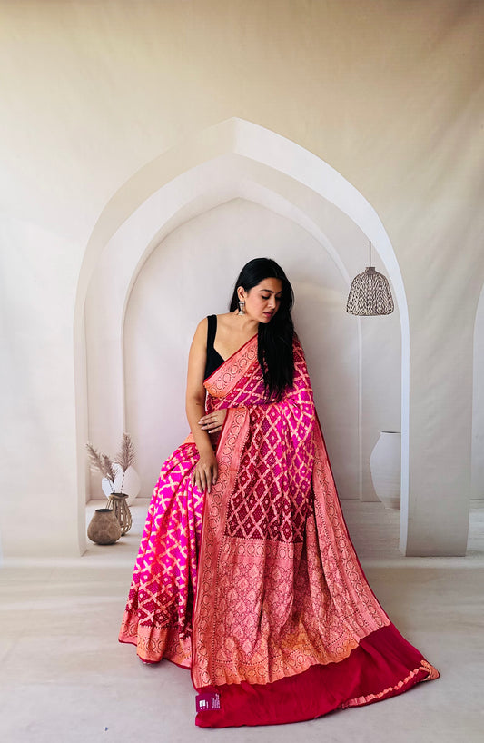 Light -Dark Pink Banarasi Bandhani Saree