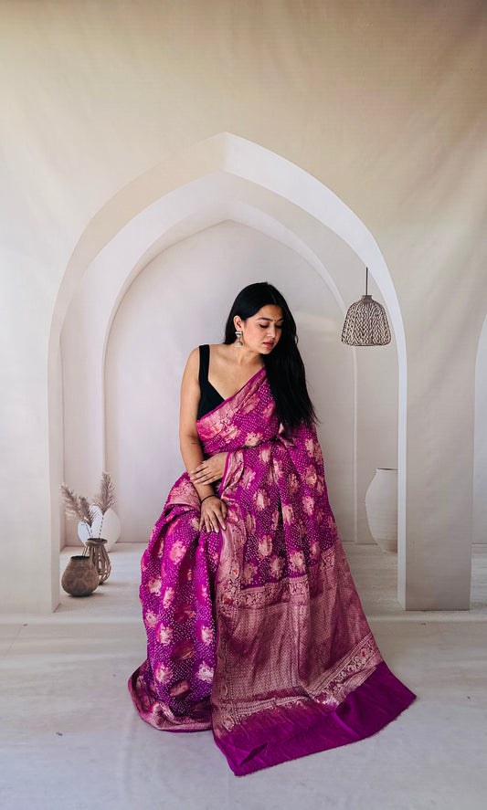 Magenta Banarasi Bandhani Saree