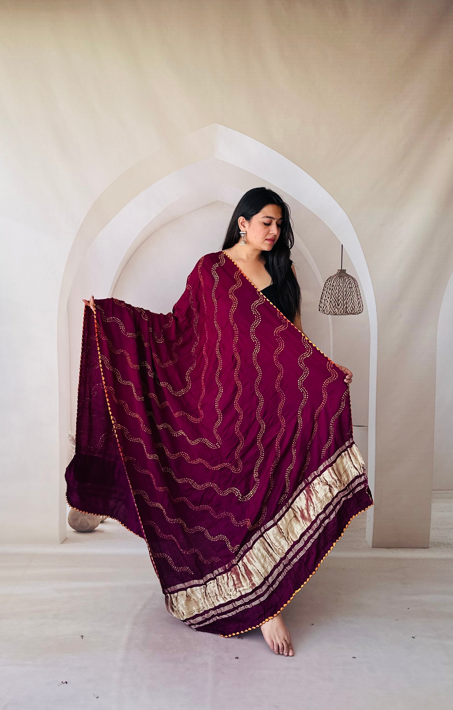 Wine multi colour rai bandhej Dupatta