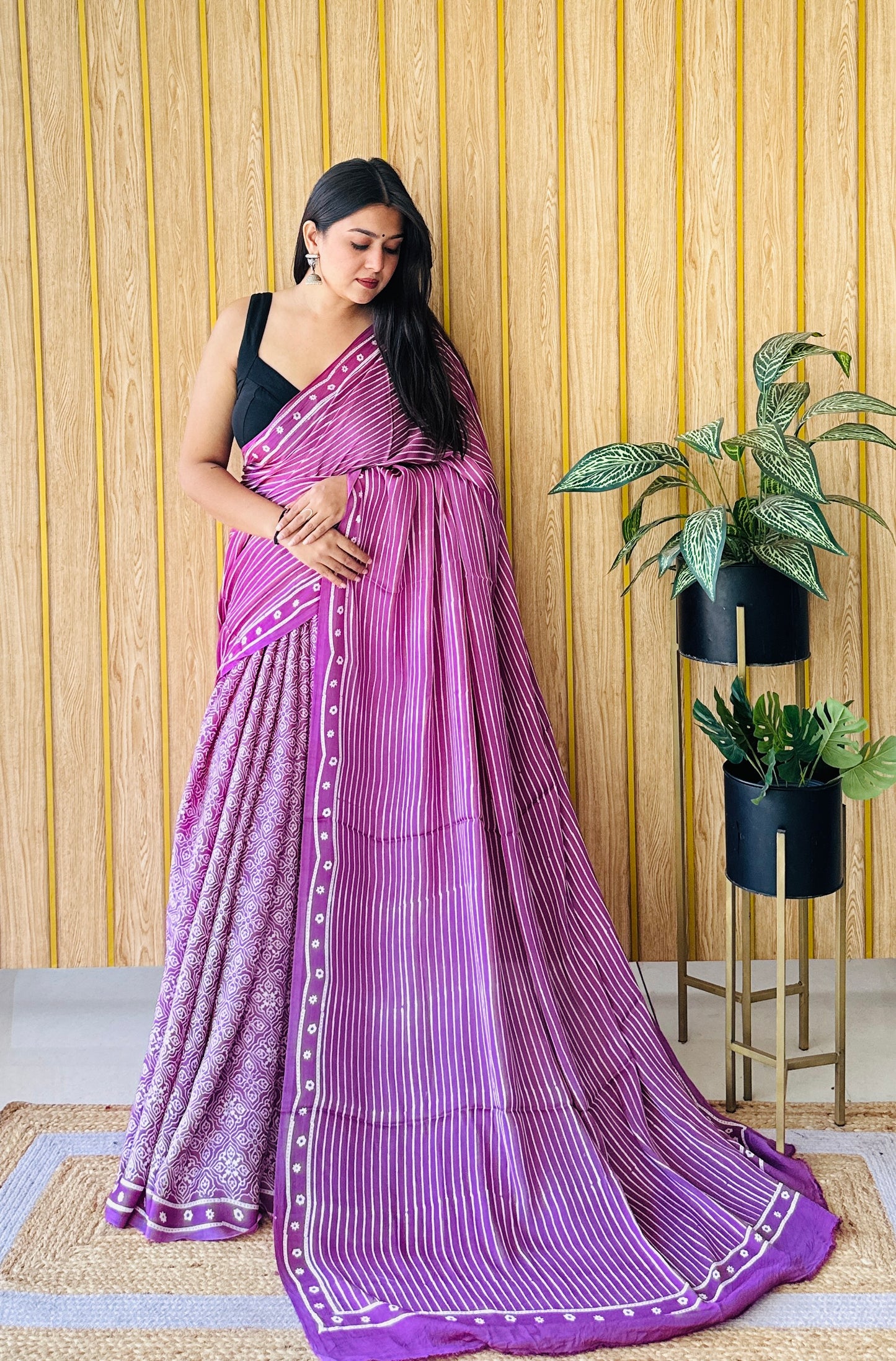 Harmony Hues onion pink block print saree