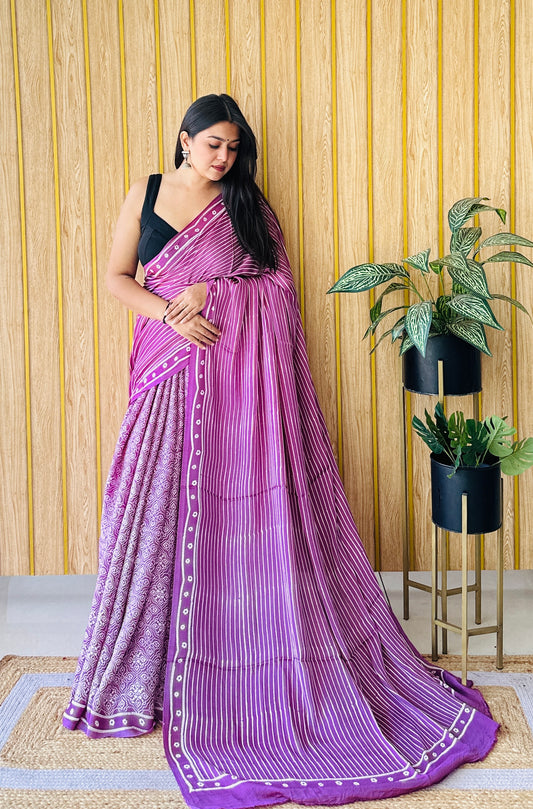 Harmony Hues onion pink block print saree