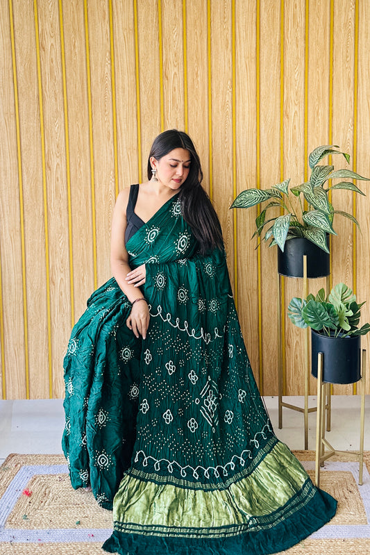 Artful Symbol dark green bandhani saree
