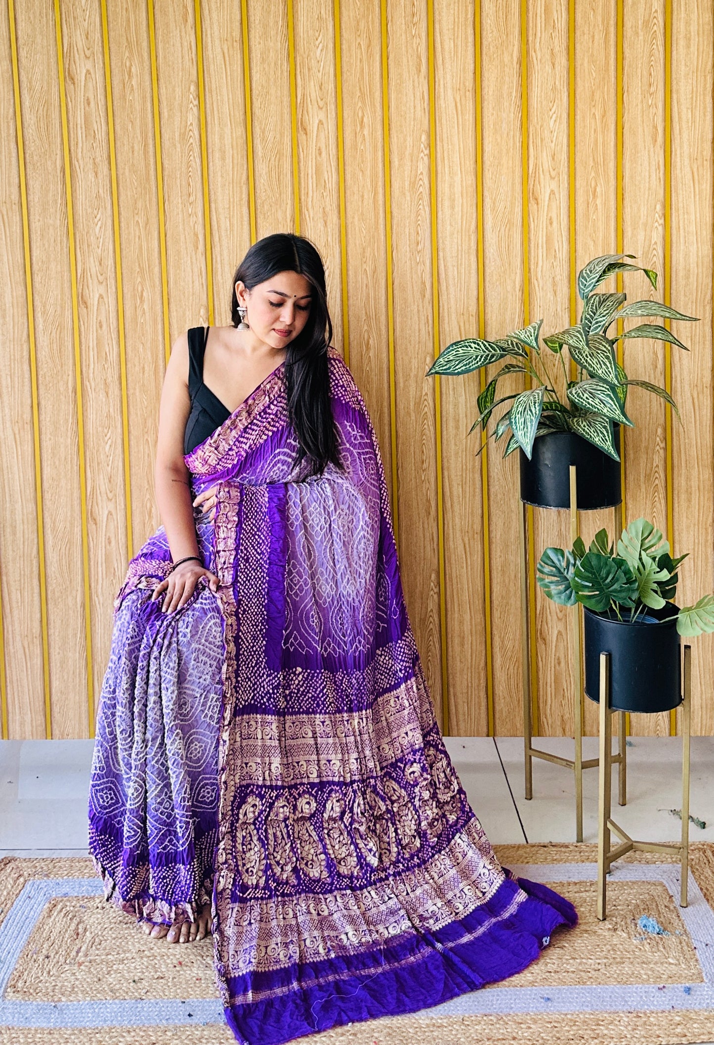 tradition luxe lilac light -dark shade bandhani saree